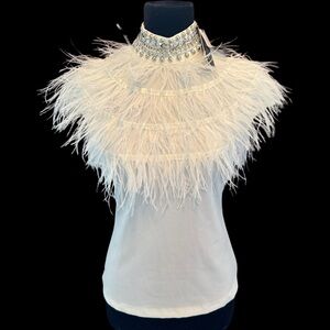GRACIA White Feather designer top- NWT Small showcased on runway